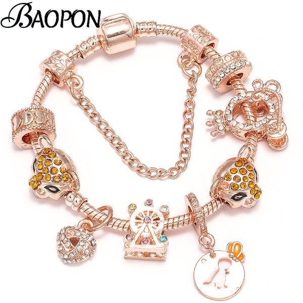 

rose gold cute lion charm bracelets with dinosaur dino pendant fine bracelets for women anniversary xmas gift dropshipping, Golden;silver