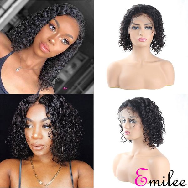 

emilee deep wave short bob wigs for black women brazilian bob lace front wigs pre plucked remy hair bob wigs 10 inch, Black;brown