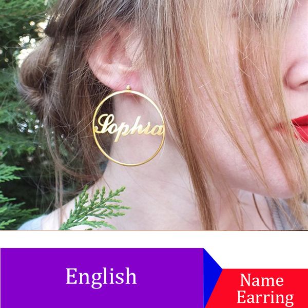 

custom name hoop earrings for women stainless steel personalized earrings jewelry bridesmaid gift large hoop, Golden;silver