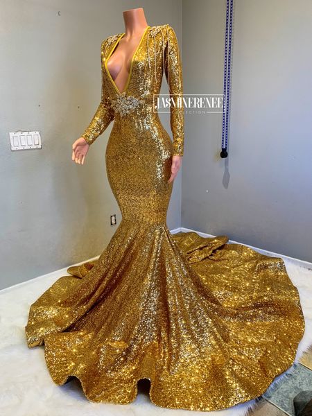 

new arrival gold sequins prom evening dresses luxury mermaid formal party gown long sleeve vintage plus size dresses custom made, Black