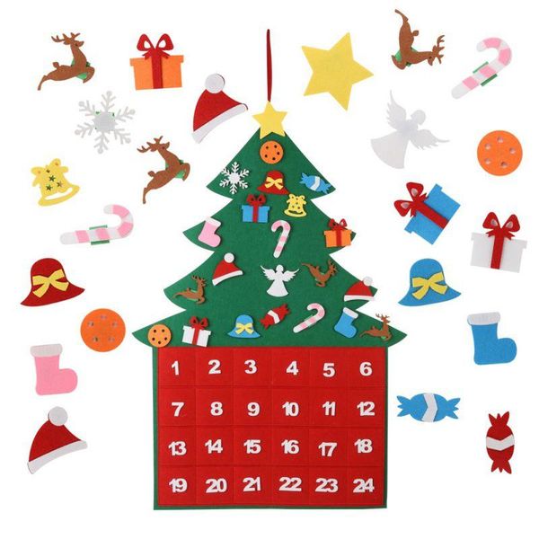 Natal 24 dias Contagem regressiva Calendários DIY Felt Árvore de Natal Handmade Artesanato Tapeçaria Supplies Decor Xmas Crianças Kid presentes