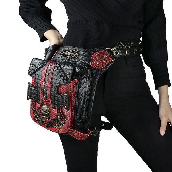 

norbinus steampunk women waist bag men punk rock rivets skull bag crossbody shoulder motorcycle drop leg belt hip pouch pack