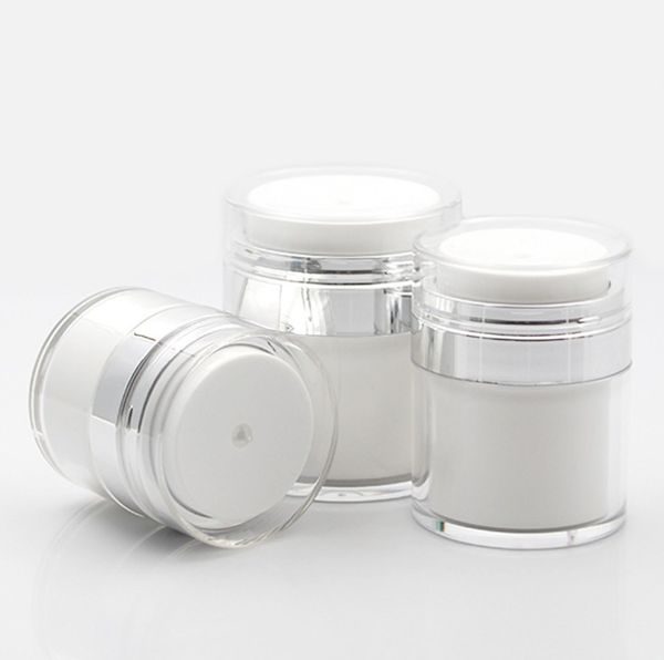 

15 30 50g pearl white acrylic airless jar round cosmetic cream jar pump cosmetic packaging bottle