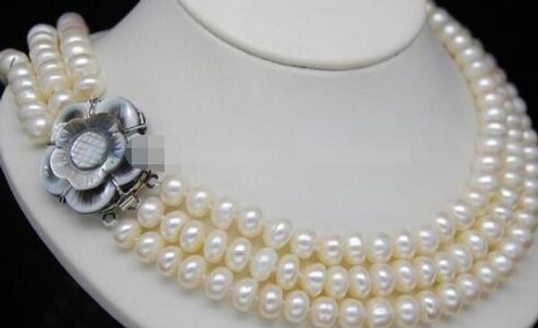 

third chapter 8-9 mm oblate pearl necklace (18 "19" 20 ") flower brooch, Silver