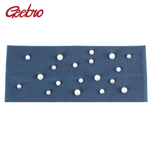 

geebro women's pearls headband fashion cotton rhinestone flat stretchy hair headband for girls diy handmade hair accessories
