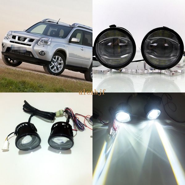 

july king 1600lm 24w 6000k led light guide q5 lens fog lamp+1000lm 14w day running lights drl case for nissan x-trail t31 2007-2014