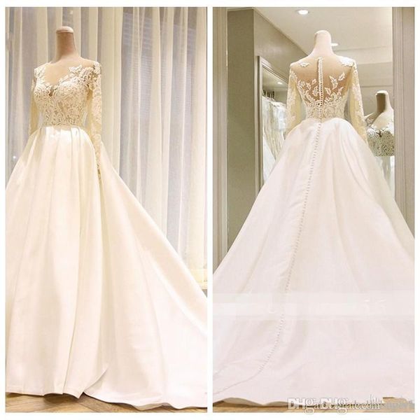 

white satin long sleeve lace a line wedding dresses bridal gowns crystal 2019 vestido de novia african wedding gowns south africa
