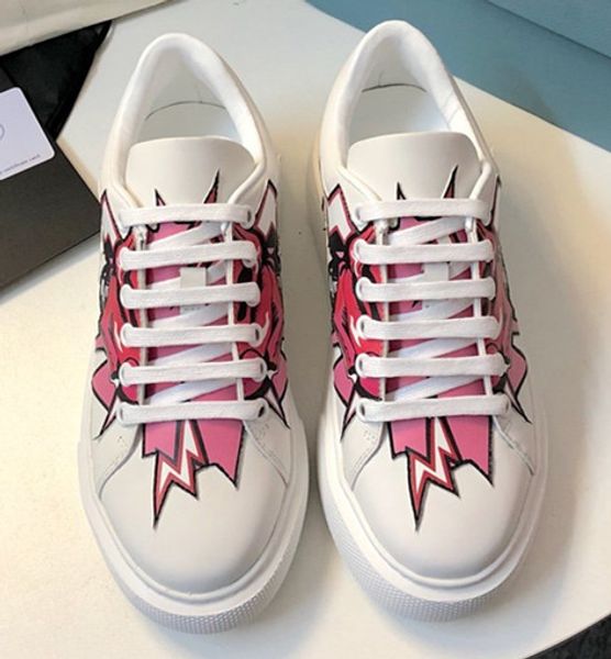 

new season designer shoe fashion luxury women shoes leather the sun printing lace up platform oversized sole sneakers white casual shoes ck1, Black