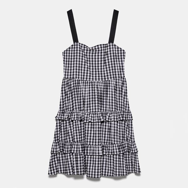 

elina braces dresses women fashion plaid printed dress women elegant cascading ruffles sleeveless dresses female ladies cw, Black;gray