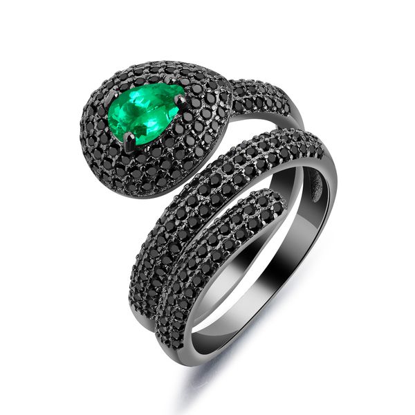 

fashion exaggerated black serpentine green gemstone multi-layer ring luxury designer jewelry glamour ladies party ring 3-kj072, Silver