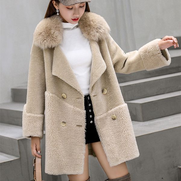 

real fur coat women clothes 2020 autumn winter sheep shearing wool jacket fur collar coats and jackets women 1819 yy1700, Black