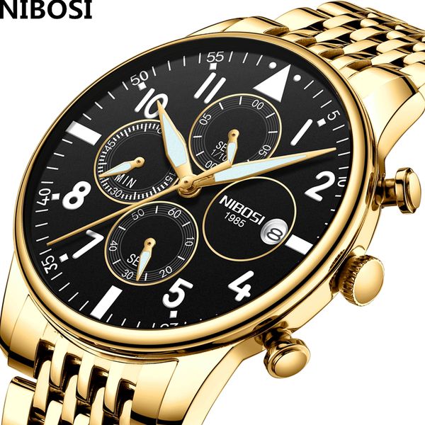 

relogio masculino nibosi mens watches waterproof quartz business men watch brand luxury clock casual military sport watch, Slivery;brown