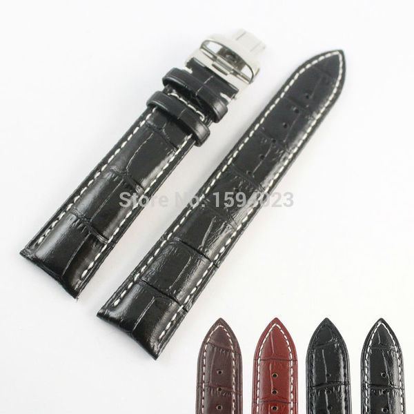 

20mm m8600 silver butterfly buckle + black brown genuine leather watch bands strap