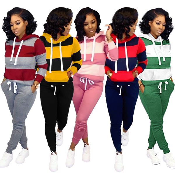 

осень зима женская набор tracksuit полный рукавом толстовка с капюшоном карманы брюки костюм из двух частей установить эпикировка sweatsuit, Gray