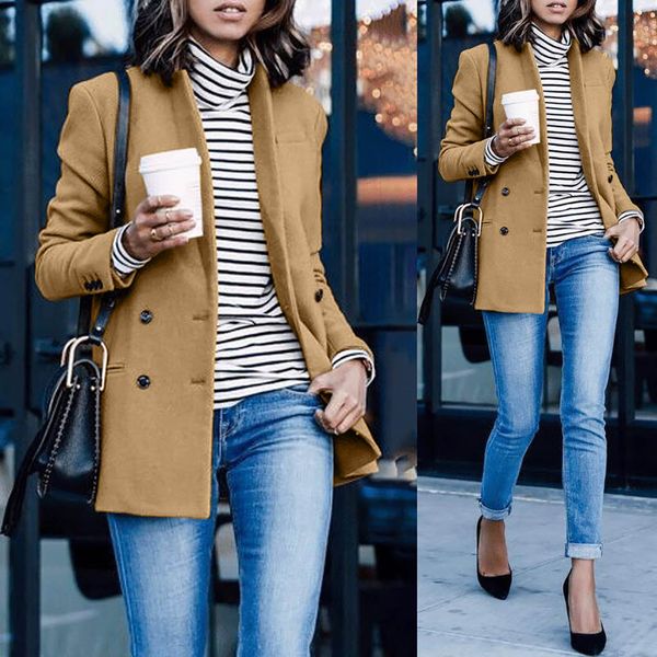 

зима женщины blazer костюм solid double breasted сыпучие blazer top с длинным рукавом повседневная женщины куртка офиса одежда пальто, White;black