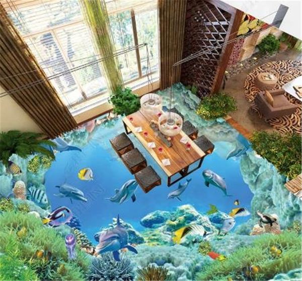 

custom wallpaper 3d exquisite underwater world of dolphin fish 3d floor interior mural wallpaper
