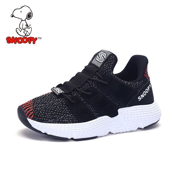 

snoopy sport running children shoes spring kids shoes boys sneakers for girls casual breathable mesh elastic band, Black;red