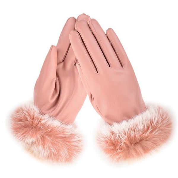 

2018 new autumn and winter plus velvet leather gloves women warm winter cold padded riding hiking fashion outdoor gloves, Blue;gray