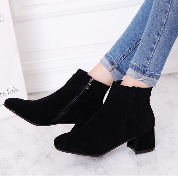 

shoes woman flat boots booties ladies boots-women winter footwear lace up round toe luxury designer low autumn mid calf rubber, Black