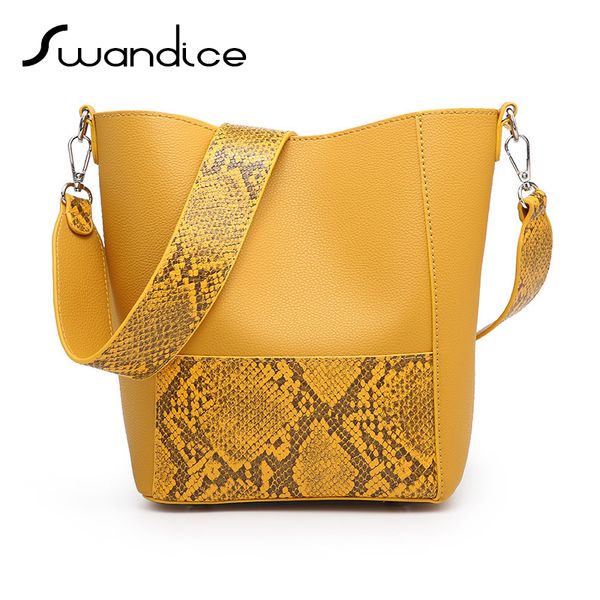 

2 pcs/set python snake serpentine bucket crossbody messenger shoulder bags 2020 women female handbags purses wide strap