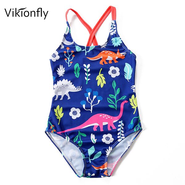 

vikionfly printed animal kids swimwear girls one piece swimsuit 2019 summer beach cute children's sport bathing suit swim suit