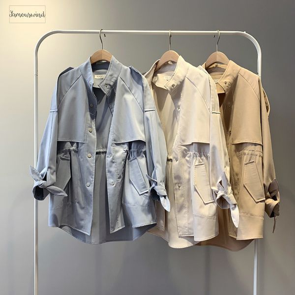 

women spring trench coat single breasted loose elastic waist korean casual harajuku long coat female, Tan;black