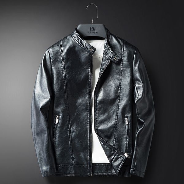 

men's pu leather yi inflooring fashion locomotive leather jacket men's coat plus velvet spring and autumn winter style, Black