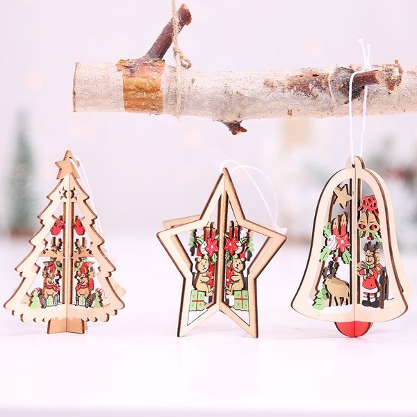 

3pc christmas tree ornaments hanging xmas tree 3d pendants wooden
