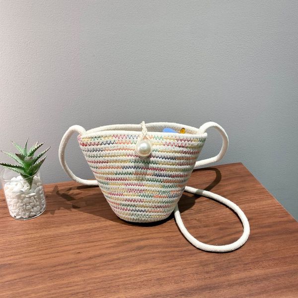 

female 2020 fashion woven shoulder messenger simple all-match color shoulder bucket bag line bucket bag