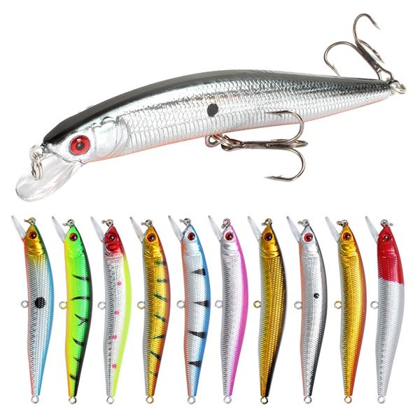 3 pz/lotto Fishing Minnow Lure 3D Eyes 100mm 8.3g Floating Aritificial Laser Plastica dura con 6 # Gancio