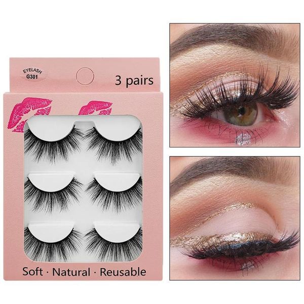 

shidishangpin 3 pairs eyelashes thick mink eyelashes natural makeup 3d faux mink lashes fluffy false eyelashes maquiagem cilios