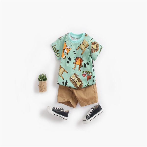 

clothing sets 2pcs baby's boys girls clothes animal print short sleeve t-shirt + shorts two-piece summer ins born baby suit kid, White