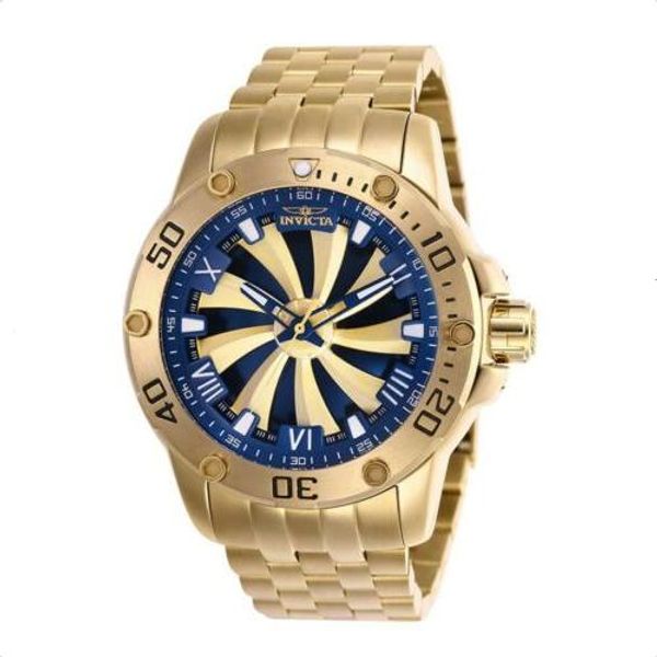 

invicta model -25851 speedway 49mm turbine automatic black dial gold tone bracelet gold blue men's mechanical watch