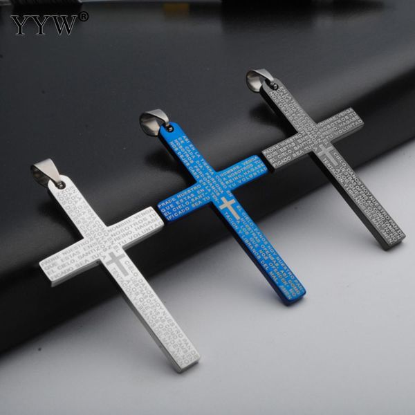 

2018 new punk rock cross pendants necklaces men women titanium steel sweater necklace box chain choker necklace men jewelry, Silver