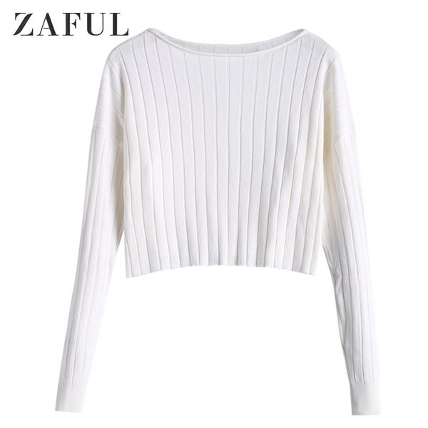 

zaful women drop shoulder cropped sweater pullover slash neck long sleeve spring fall basic solid knitwear, White;black
