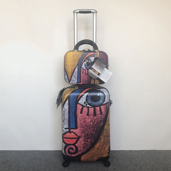 

abstract art foreign trade original export us pure pc brand trolley suitcase 20 inch rolling luggage with 13 inch cosmetic case