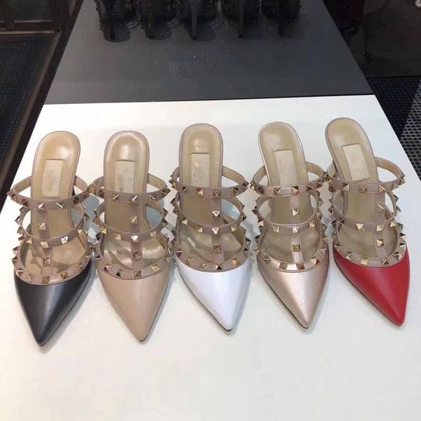 

brand rivet red bottoms studded spikes women dress shoes fashion high heels shoes for ladies party casual heels 35-42 with box, Black