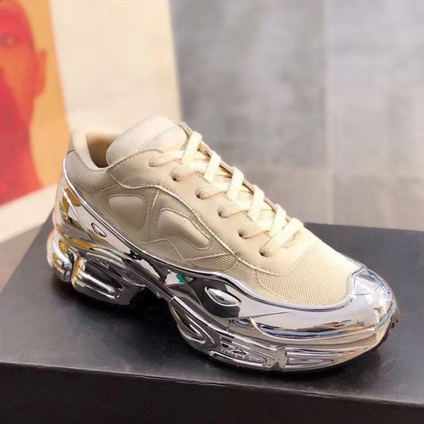 

2019 new listing raf simons shoes woman casual retro leather breathable mesh increased mirror liquid silver platform womens shoes 35-40 i54, Black