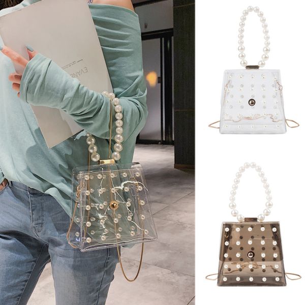

ocardian handbags fashion girl pearl chain shoulder bags hasp women cute waterproof transparent jelly messenger crossbody bag