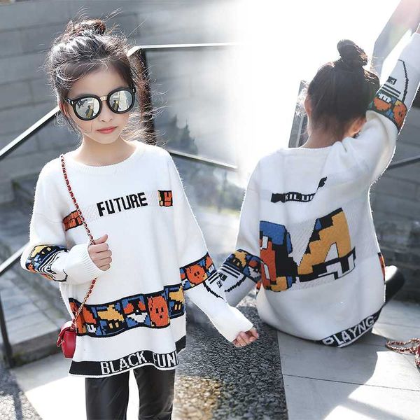 

baby girls sweaters new autumn winter children's white cartoon warm cardigan pullover sweater teenager kids knitted clothes, Blue
