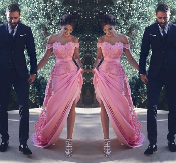 

2019 off the shoulder evening dresses lace chiffon mermaid lace applique sheath sweep train sash formal party gowns custom made, Black;red