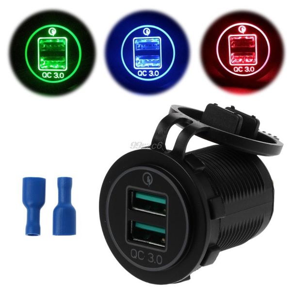 

dual usb quick charge 3.0 led fast charger for 12v/24v car boat motorcycle suv bus truck marine