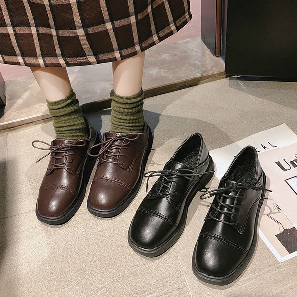 

korean shoes female footwear shallow mouth casual sneaker round toe all-match oxfords women's autumn british style 2019 dress, Black
