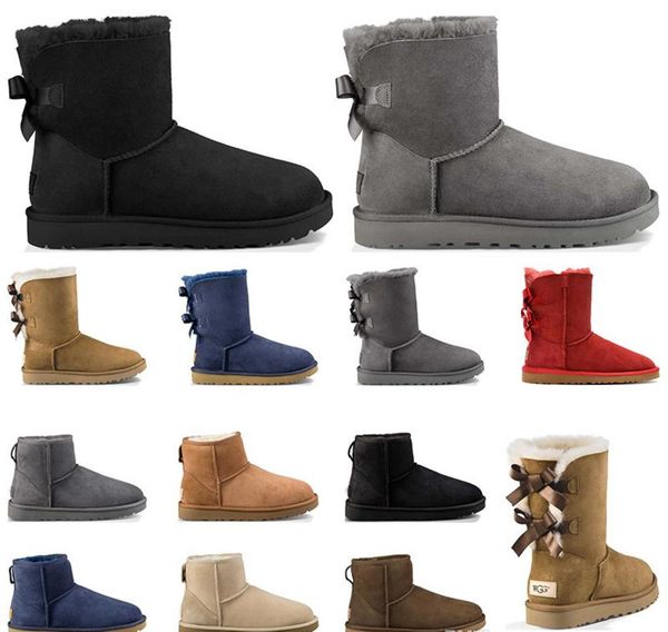 

luxury designer australia classic fur snow boots women winter boots fashion ankle short boots with bow black chestnut size 5-10
