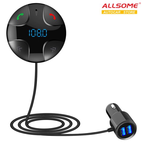 

allsome hands-car kit fm bluetooth transmitter car mp3 player support tf card music playing audio modulator accessories