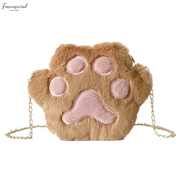 

1 pcs women student shoulder crossbody bag cute plush cat paw for velvet mobile phone opk
