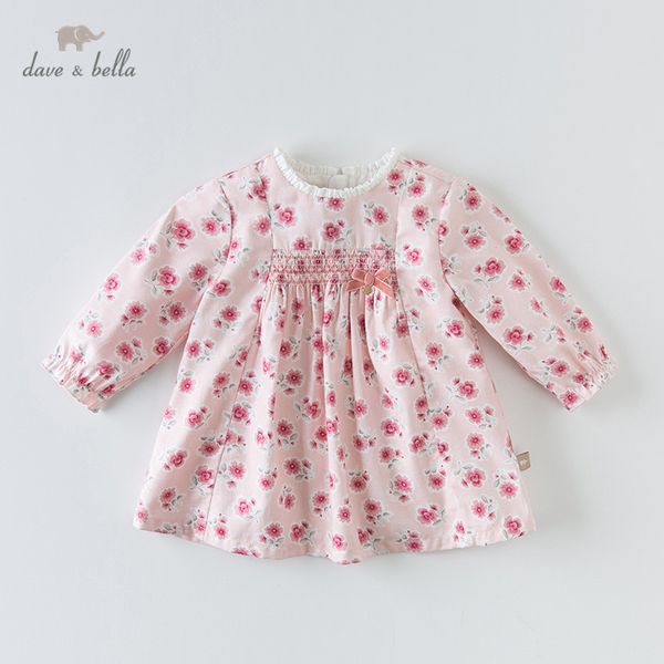 

db13627-2 dave bella spring baby girl's princess bow floral zipper dress children fashion party dress kids infant lolita clothes, Red;yellow