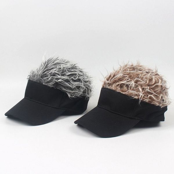 

kids funny baseball cap with spiked fake hair wig solid color adjustable snapback sun visor hat hip hop streetwear gift, Blue;gray