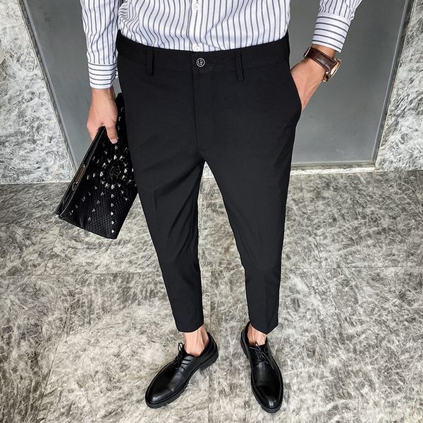 

2020 classic men suit pants office business dress pants casual slim fit wedding streetwear trousers black costume homme, White;black