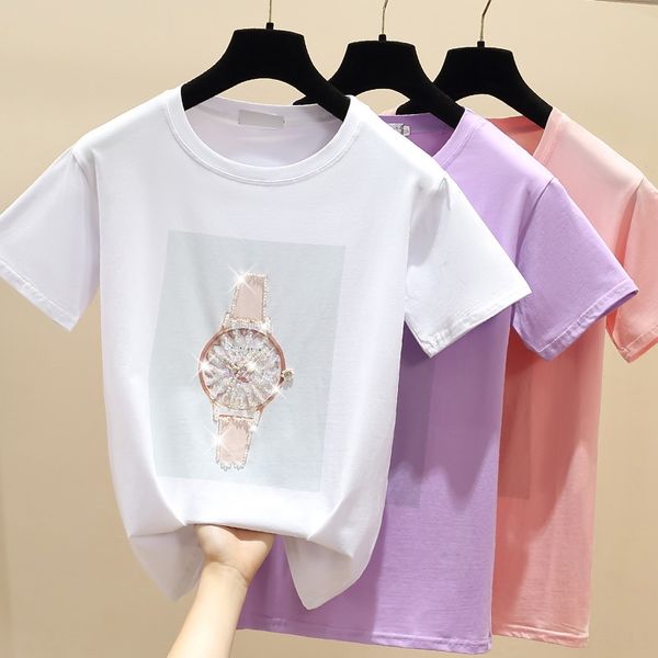 

color women's short candy t-shirt candy sleeve 2020 summer heavy craft cotton base t-shirt half sleeve fashion, White